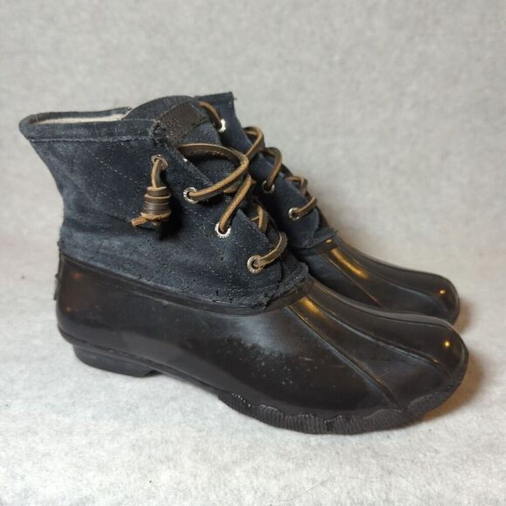 Sperry Waterproof Saltwater Suede Quilted‎ Duck Rubber Rain Snow Boot Black  8